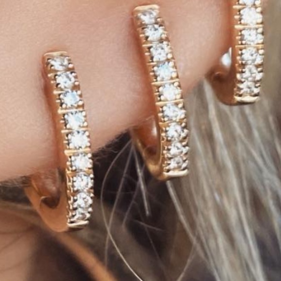 RUBY STELLA 14K YELLOW GOLD DIAMOND HUGGIE HOOPS WITH SECURITY LATCH - Picture 1 of 11